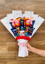 Load image into Gallery viewer, Snack &amp; Chips Bouquet with Chocolates &amp; Roses | BCG-164
