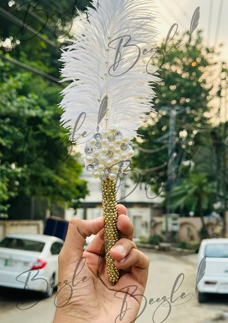 The Attractive Nikah Pen Decorated With Pearls & Feather | PEN-43