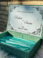 Load image into Gallery viewer, Eye Catchy Green Nikah Booklet Box with Personalized Couple Details | BOX-012
