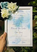 Load image into Gallery viewer, Floral Nikah Certificate With Blue &amp; White Print and Three Flowers | FNC-010
