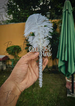 Load image into Gallery viewer, Qubool Hai Nikah Pen With Silver Lace, White Feather And Pearls | PEN-05
