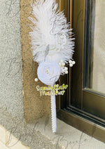 Load image into Gallery viewer, Customized Nikah Pen With White Feather, Pearl and Flower
