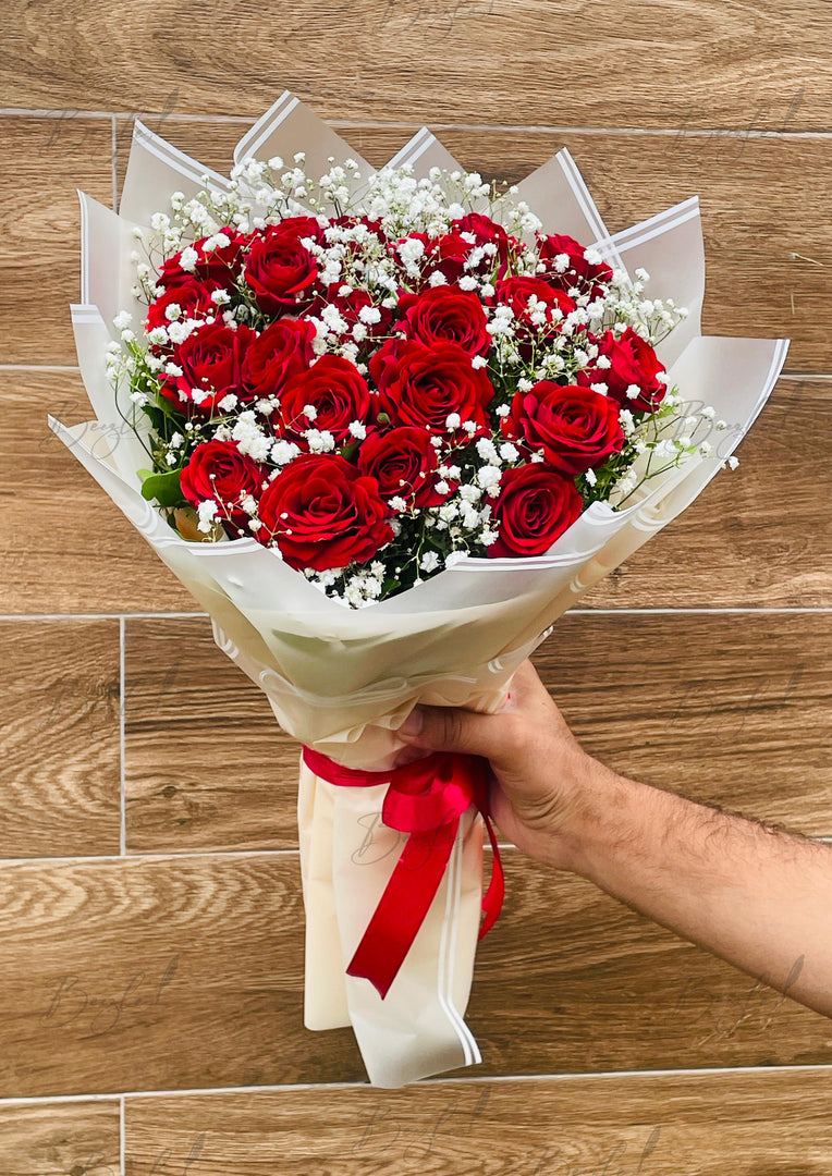 Red Rose Bouquet with White Fillers | BCG-147