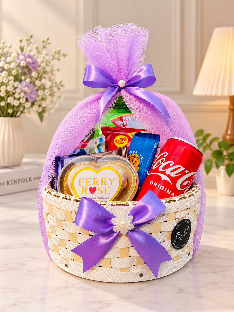 Snack Basket with Coke & Cookies – Lavender Wrap | GB-188