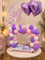 Load image into Gallery viewer, Lavender birthday surprise with balloons and curated gift box