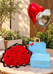 Layers Cake with Balloons and Floral Bouquet | GDEL-081