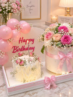 Load image into Gallery viewer, Roseberry Charm elegant gift arrangement with cake and flowers 