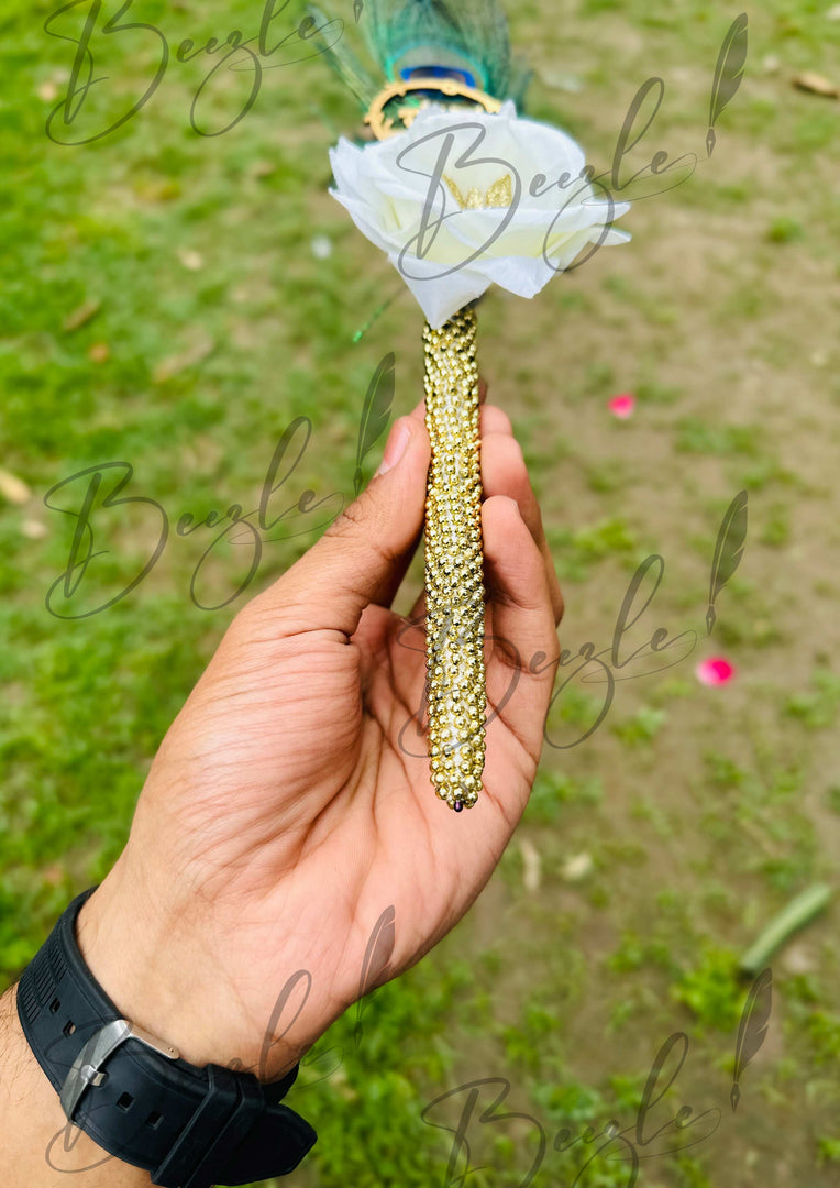 Qubool Hai Nikah Pen With Peacock Feather & White Flower | PEN-31