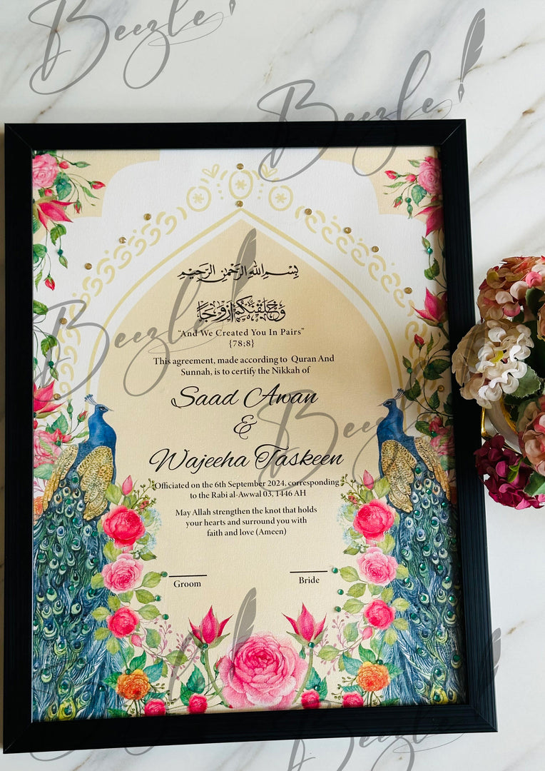 Luxury Nikah Certificate With Two Attractive Peacock Design | SNC-011