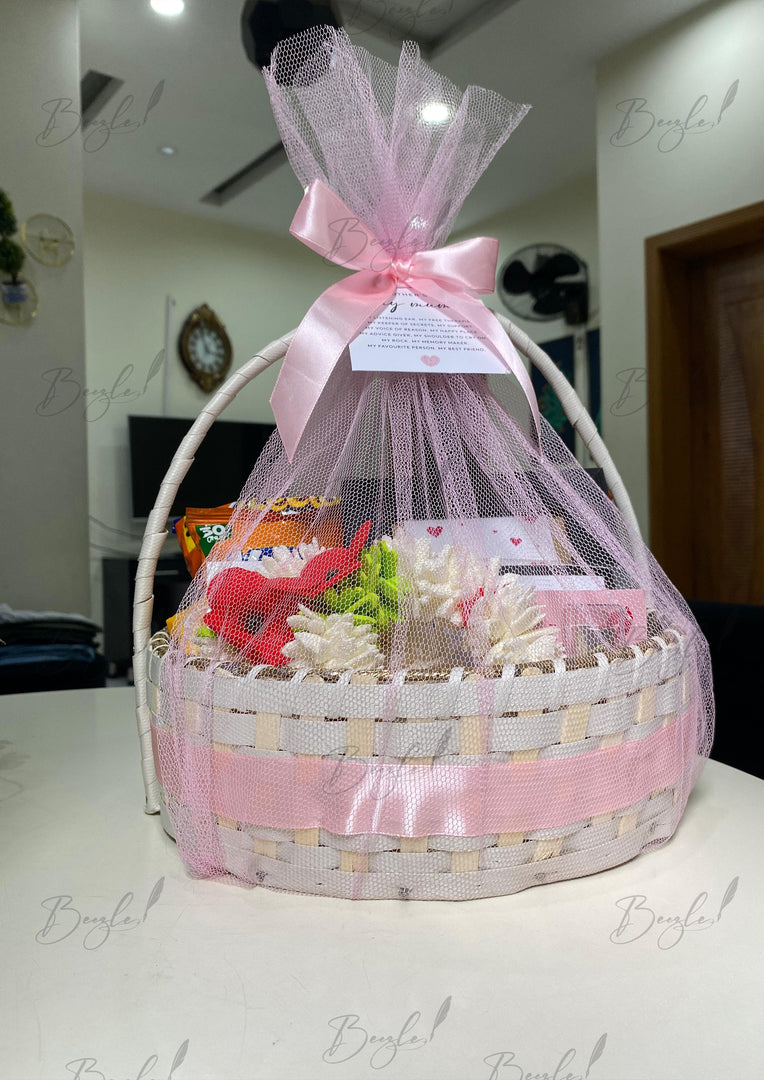 Blush Pink Net-Wrapped Treats Basket | GB-120