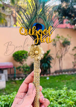 Load image into Gallery viewer, The Beautiful Qubool Hai Nikah Pen Decorated With Golden Flower &amp; Peacock Feather | PEN-35
