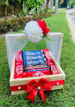 Load image into Gallery viewer, Chocolate Gift Tray – Red Bow &amp; Floral Mesh Wrap | GB-184
