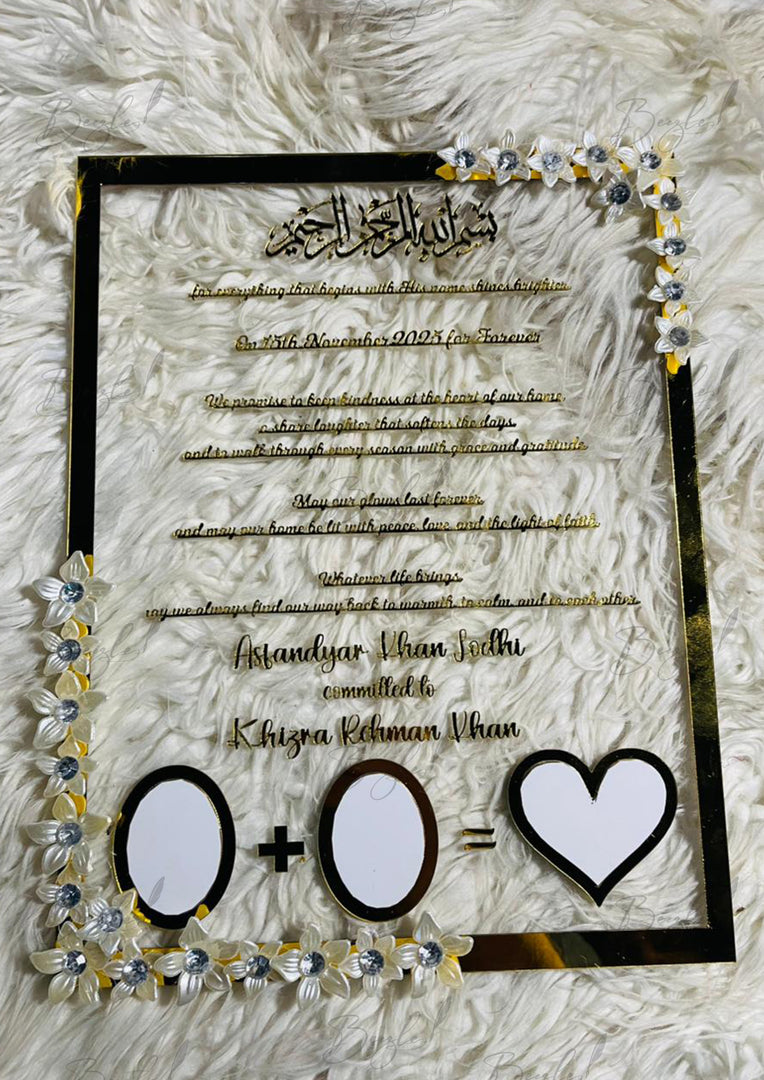 Personalized Nikah Acrylic Thumb Board with Gold Details | NAF-025