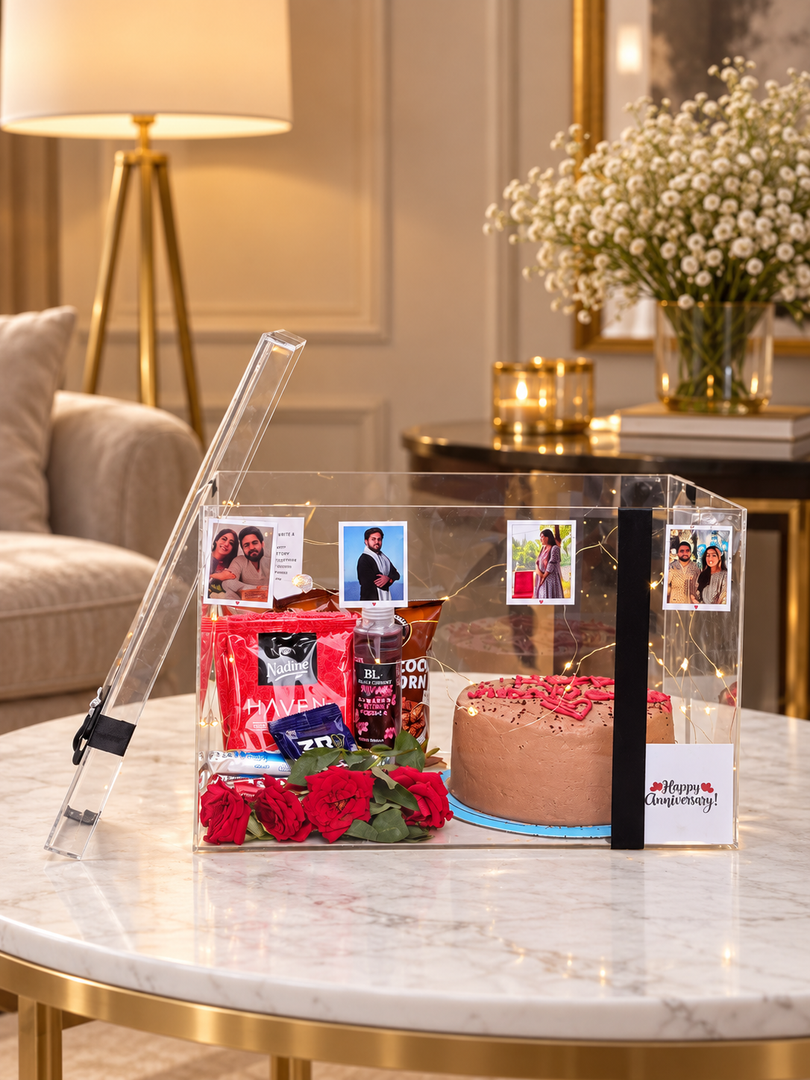 LED Transparent Gift Box with Cake & Photos |  GBO-082
