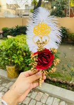 Load image into Gallery viewer, Qubool Hai Nikah Pen With Golden Lace, Red Rose with White Feather | PEN-14