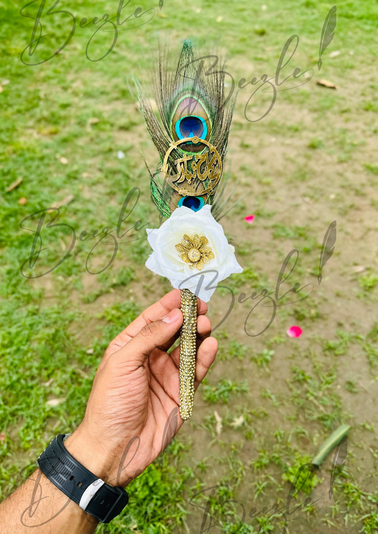 Qubool Hai Nikah Pen With Peacock Feather & White Flower | PEN-31