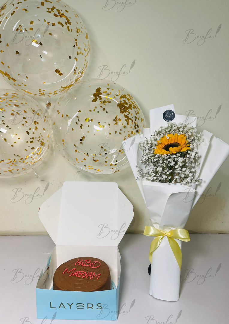 Layers Cake with Sunflower Bouquet GDEL-175