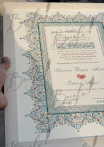 Load image into Gallery viewer, Luxury Blue &amp; Clay Ash Nikah Certificate with Stone Decoration | SNC-006

