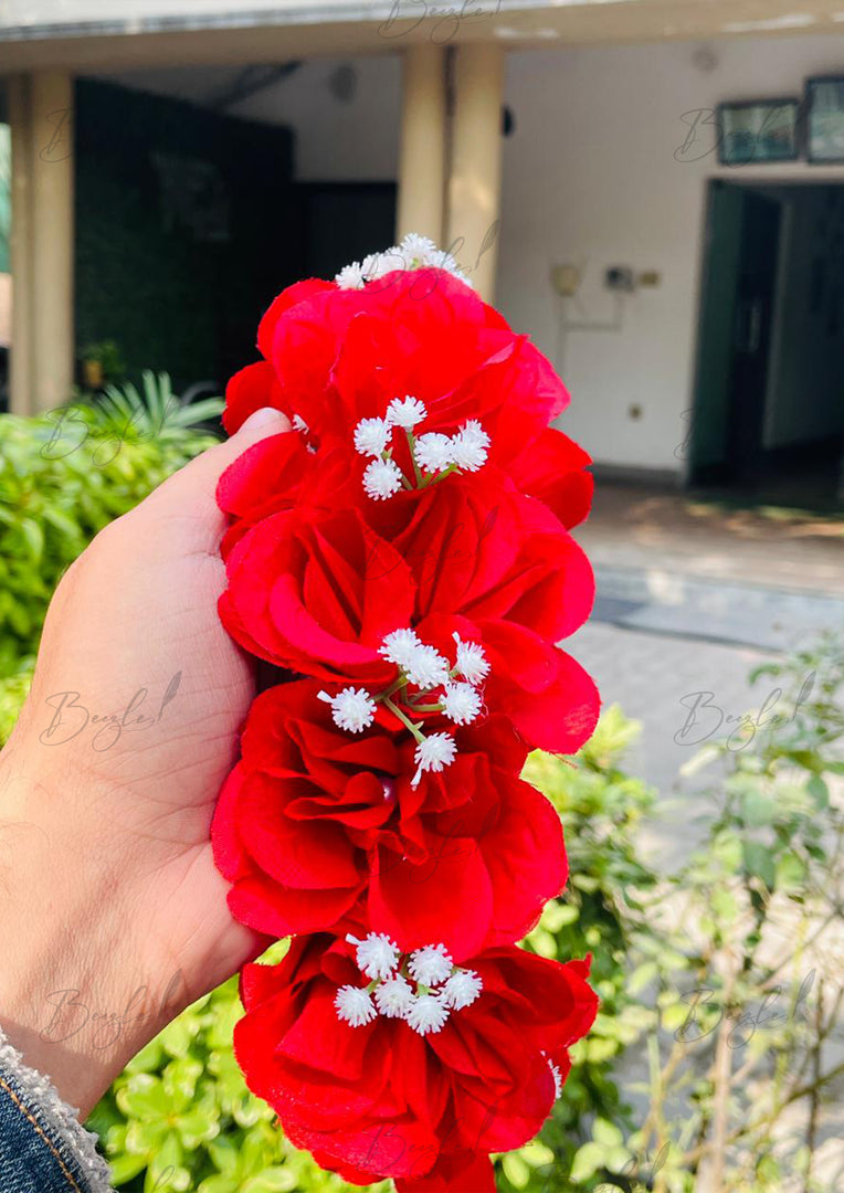 The Red Rose Attractive Floral Hair Bun With White Flowers | GAY-008