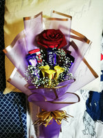 Load image into Gallery viewer, Dairy Milk Chocolate Bouquet with Roses and Purple Wrap | BCG-004
