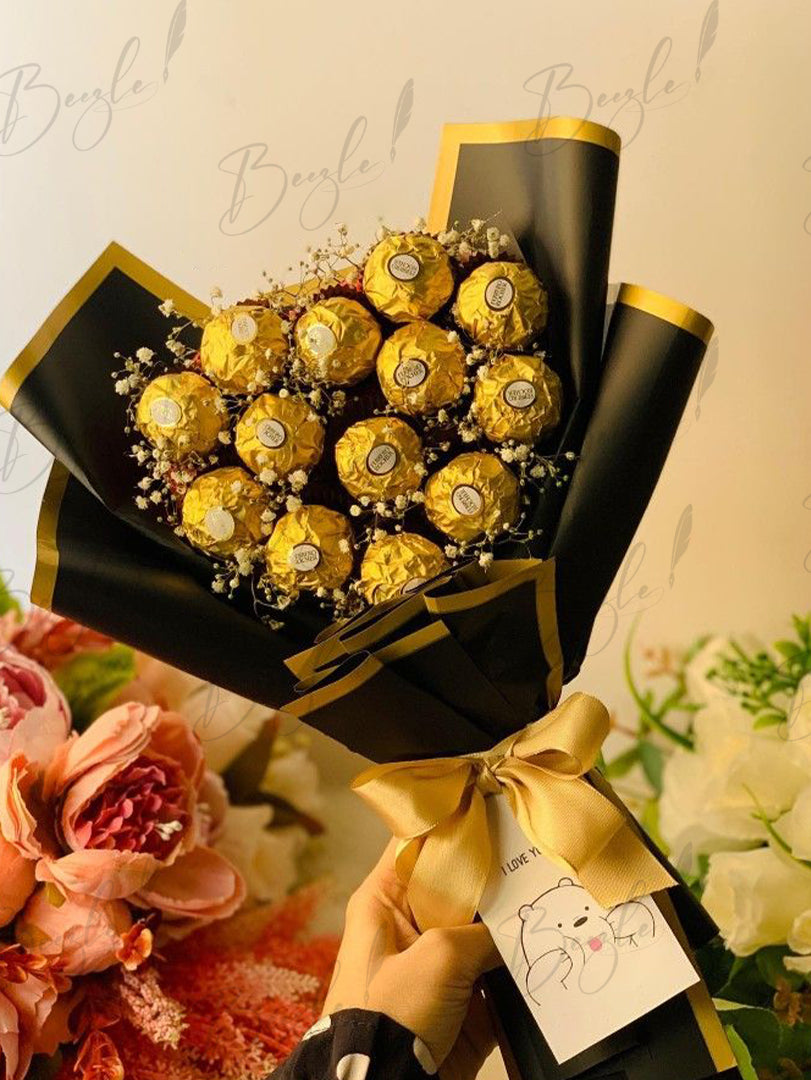 Ferrero Rocher Chocolate Bouquet with Sophisticated Black Wrap | BCG-011