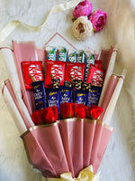 Load image into Gallery viewer, Mixed Chocolate and Roses Bouquet with Pink Wrap | BCG-018
