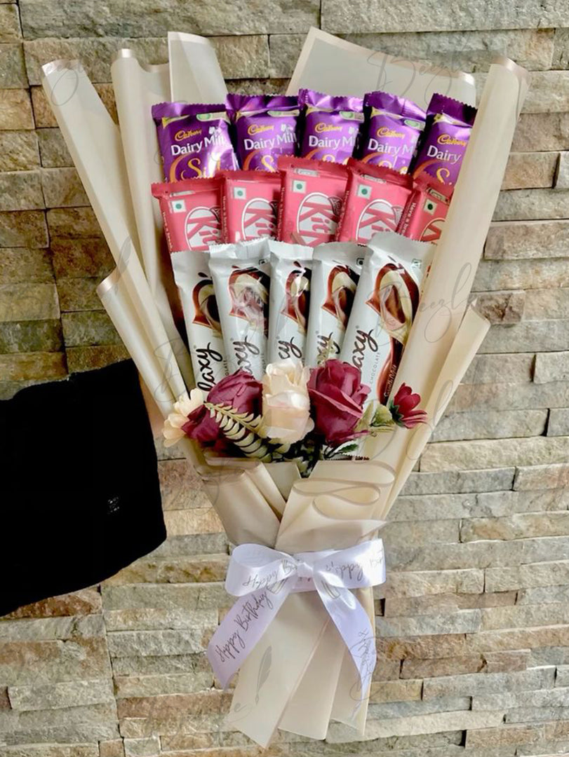 Beautiful Mix Chocolate Gift Bouquet with Beige Wrap | BCG-019