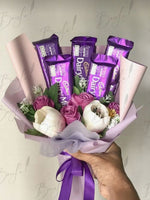 Load image into Gallery viewer, Dairy Milk Chocolate and Flowers Bouquet with Purple Highlights | BCG-025
