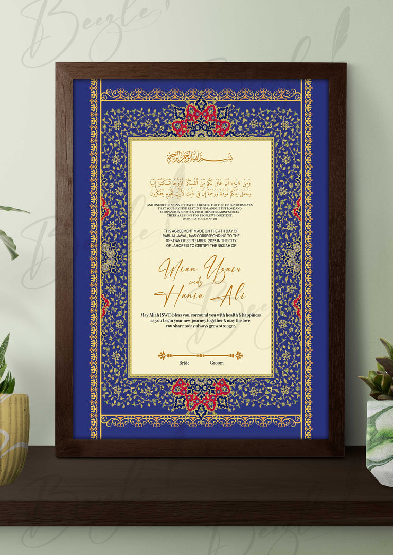 Luxury Nikah Certificate With Dark Blue & Golden Attractive Design | RNCF-004