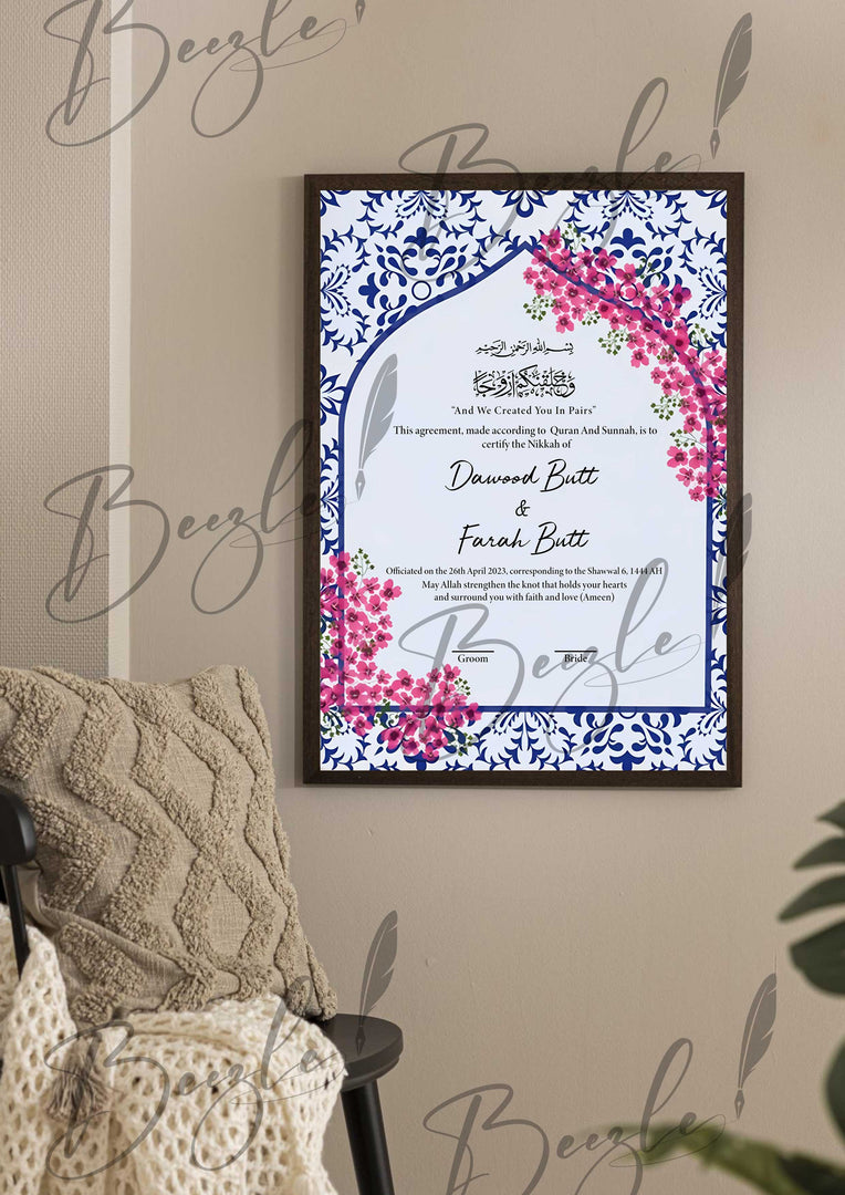 Nikah Certificate Combination of Pink & Blue Border Design NC-100