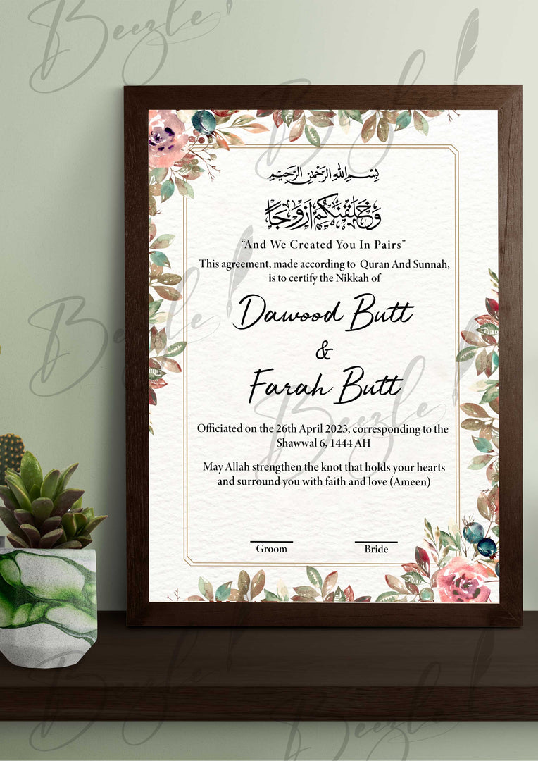 Customized Nikah Certificate With Printed Name | NC-124