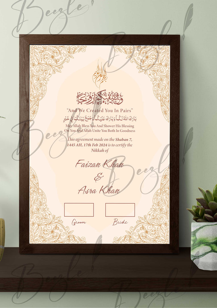 Nikah Certificate With Light Pink Classic Print | NC-132