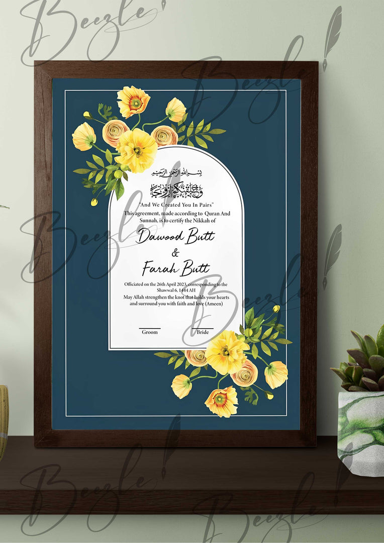 Nikkah Certificate with Dark Blue Attractive Design | NC-095