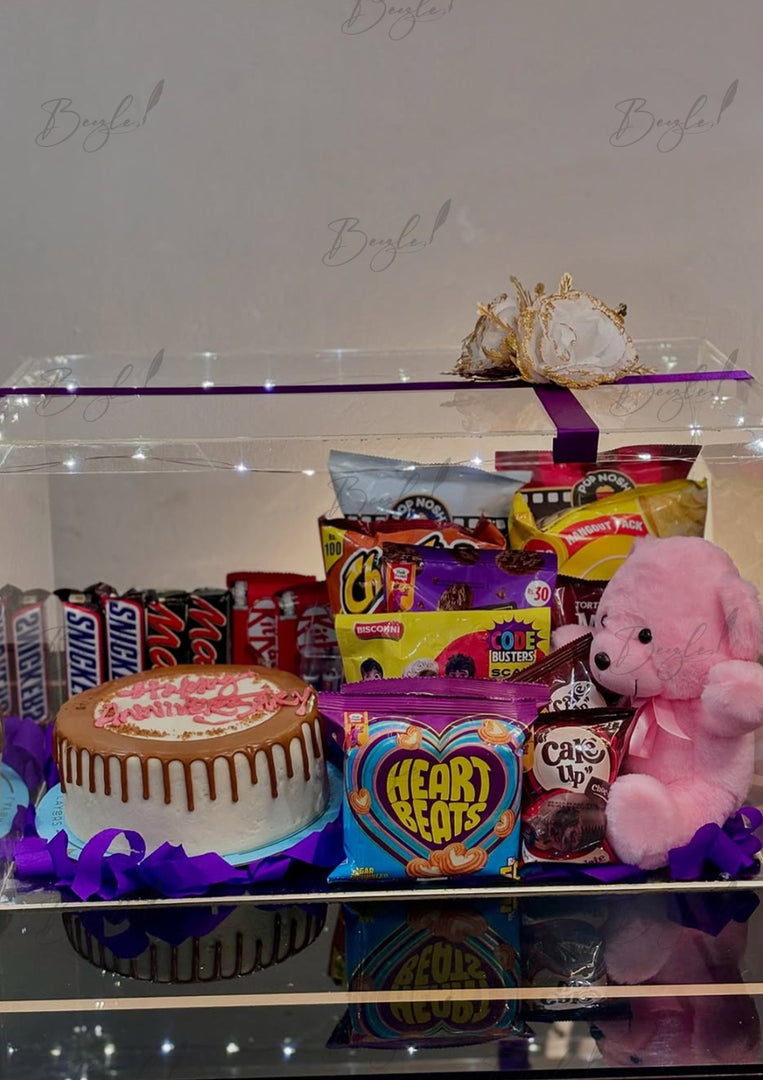 Royal Acrylic Box with Cake, Snacks & Teddy | GC-063