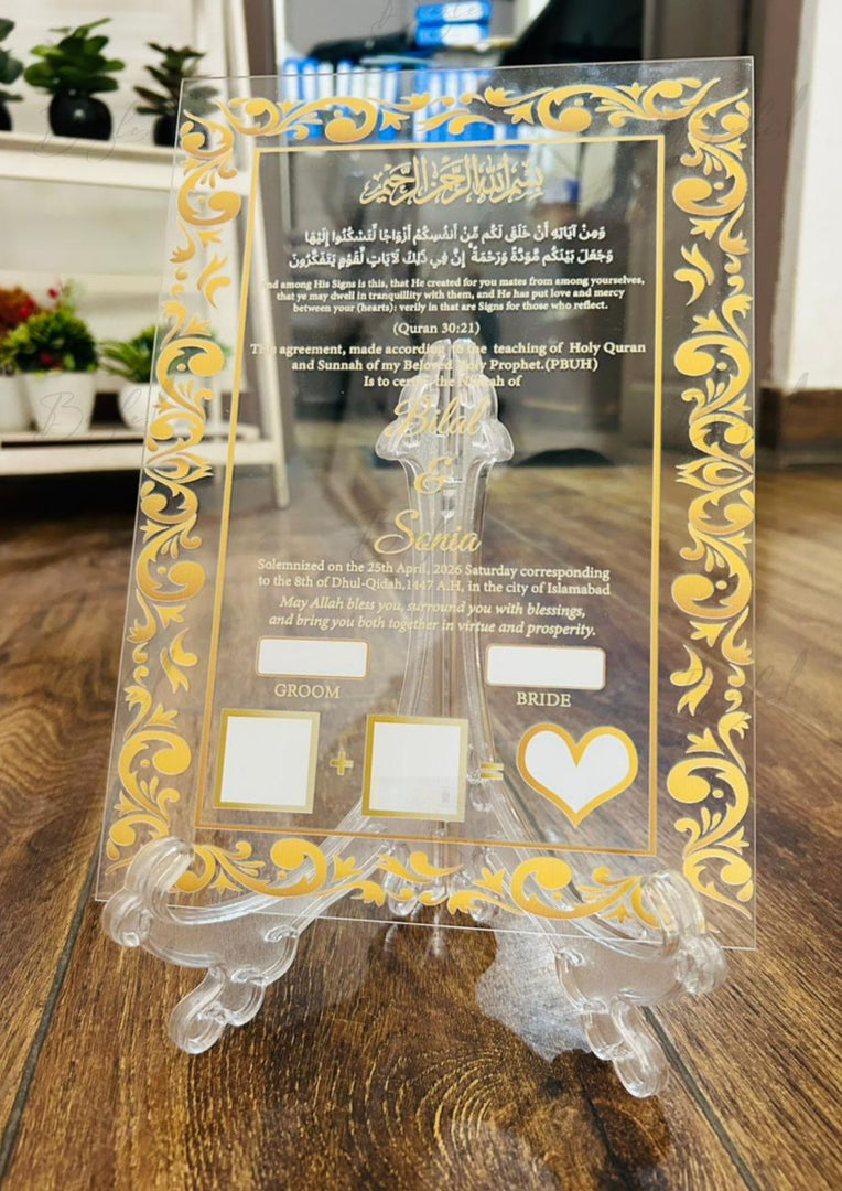 Nikah Acrylic Certificate With Golden Print | NAF-007