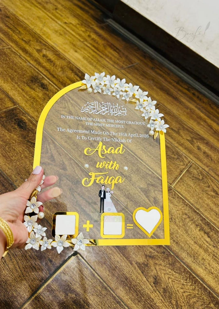 Nikkah Acrylic Thumb Board Decorated With Crystal Flowers | NAF-021