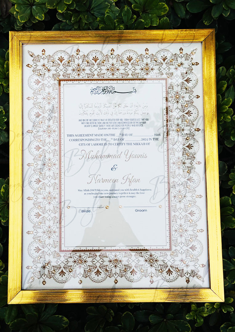 Luxury Mandy Pink & White Stone Nikah Certificate | SNC-007