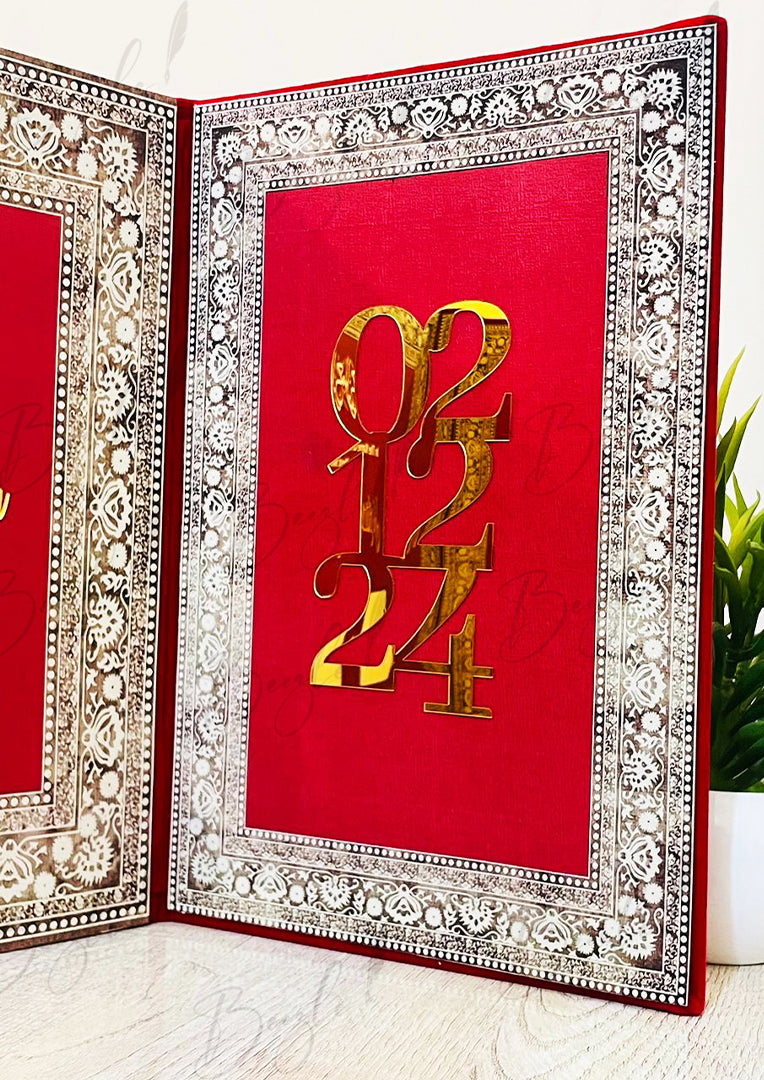 Red Nikkah Booklet with Unique Design and Elegant Golden Detailing | NB-035