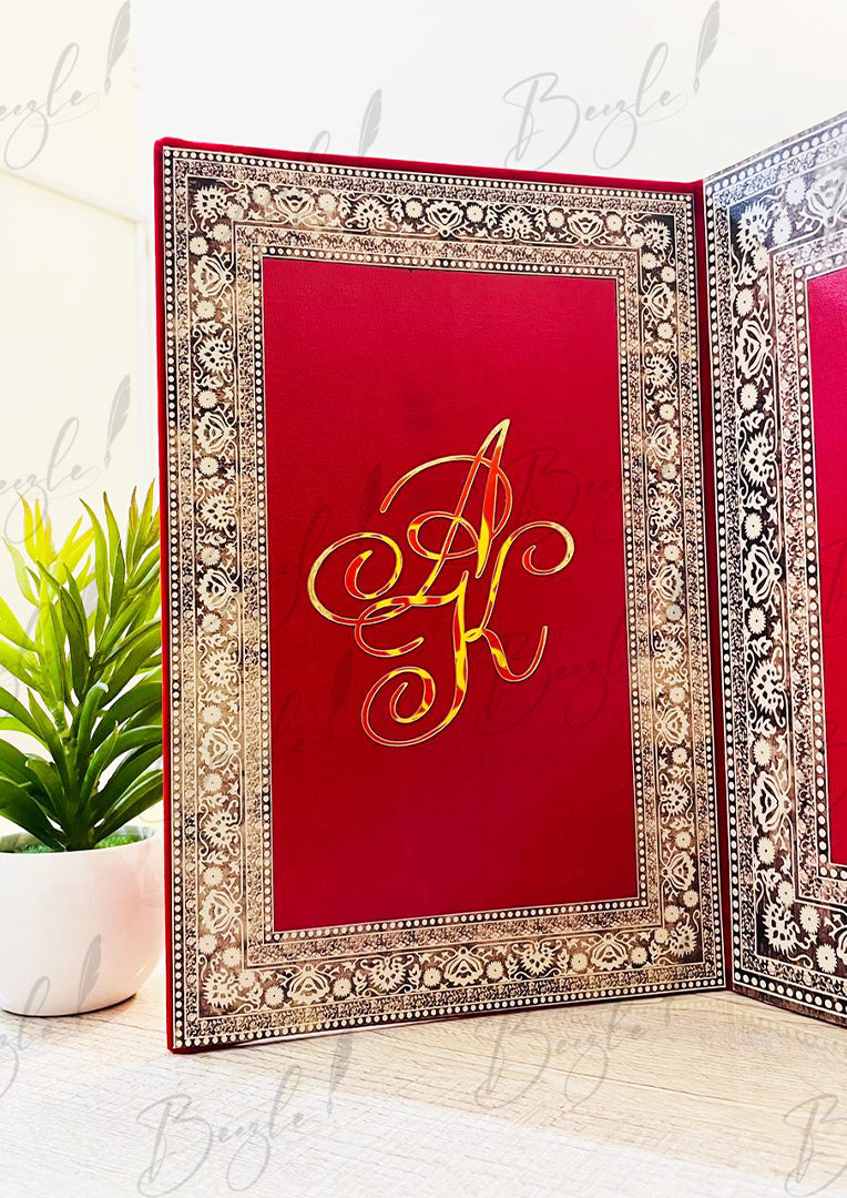 Red Nikkah Booklet with Unique Design and Elegant Golden Detailing | NB-035