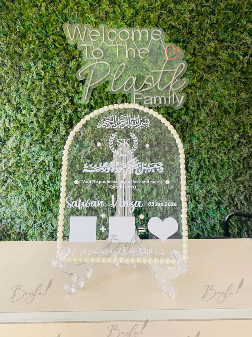 Nikah Acrylic Certificate With Decorated With Pretty White Pearl | NAF-006