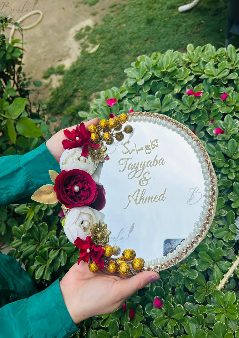 Elegant Nikkah Ring Tray with Mirror Base | NT-029