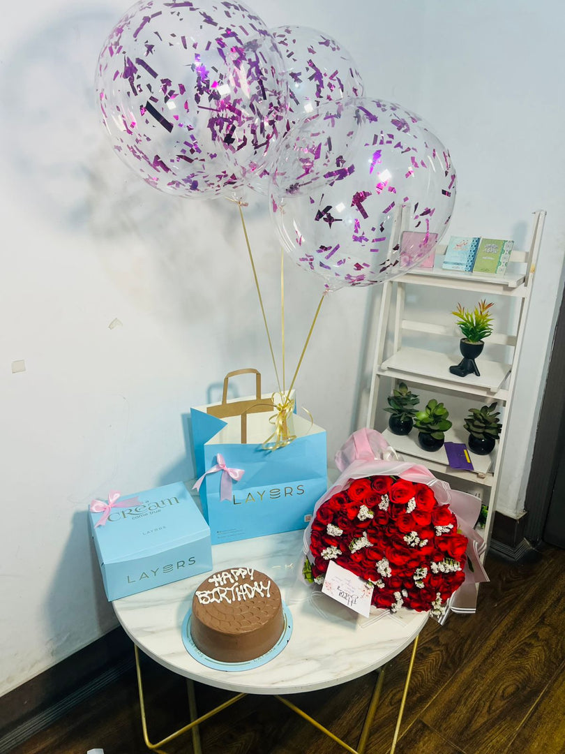 Birthday Surprise with Cake, Flowers & Balloons | GDEL-156