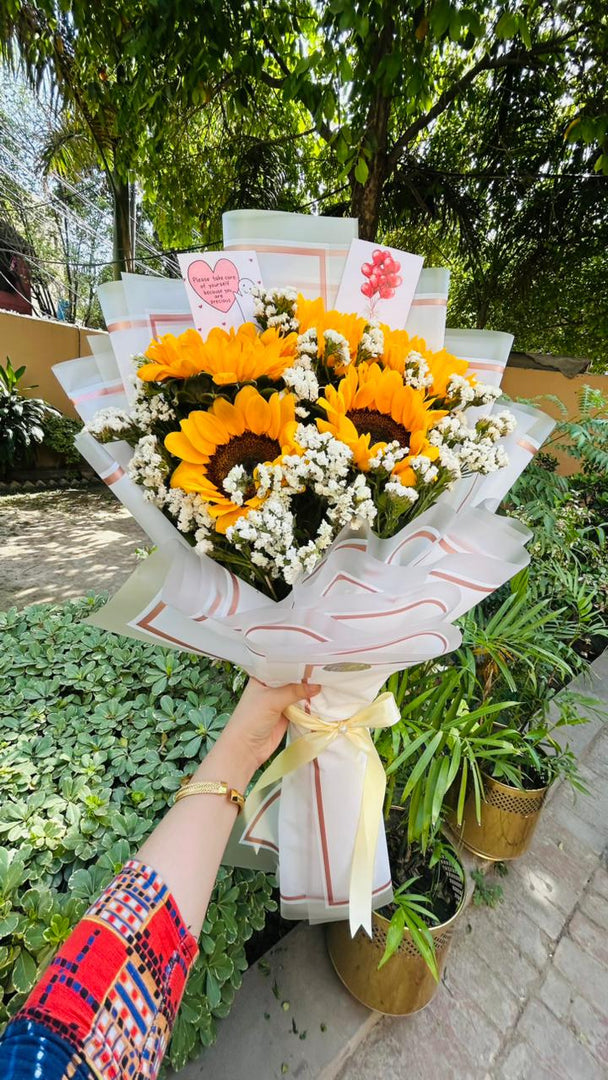 Sunflower Bouquet Wrapped in White | BCG-145