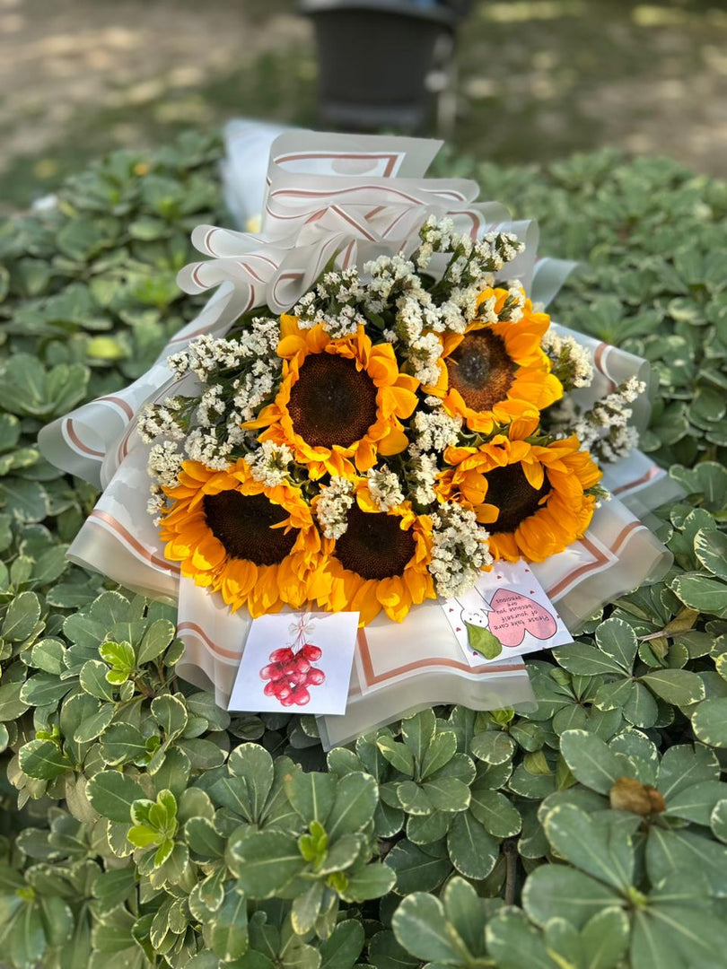 Sunflower Bouquet Wrapped in White | BCG-145