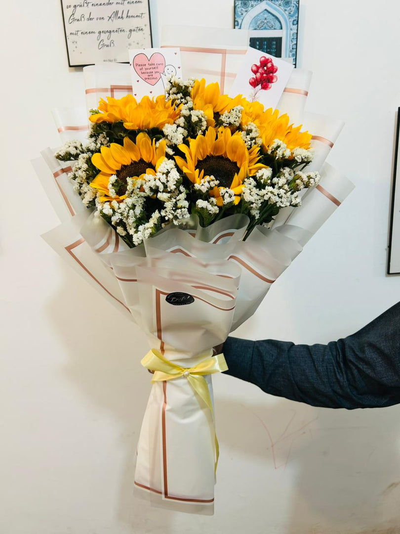 Sunflower Bouquet Wrapped in White | BCG-145