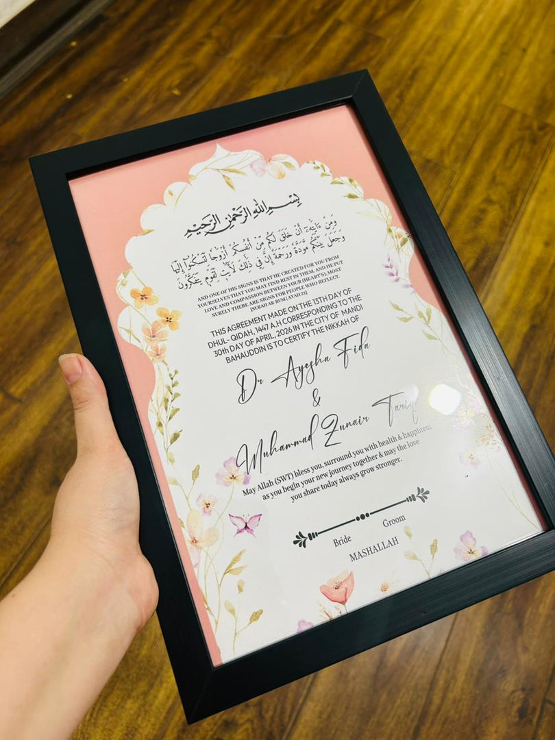 Customized Nikah Certificate With Customized Name & Pink Design | NC-123