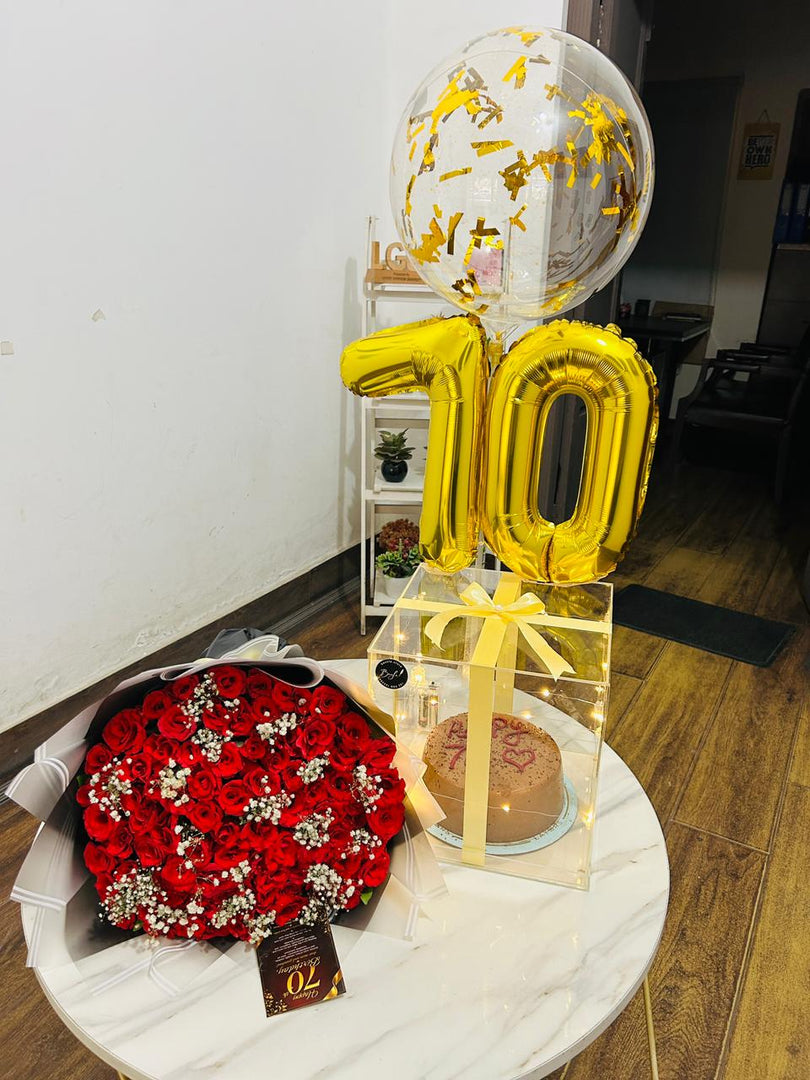 Rose Bouquet with Confetti Balloon Cake Box | GDEL-151