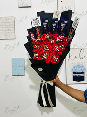Well Wishes Gift Bouquet with fresh red roses, premium chocolates, and get well message cards