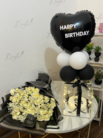 Load image into Gallery viewer, Midnight Bloom Surprise with white rose bouquet and LED birthday cake box
