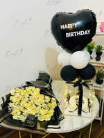 Load image into Gallery viewer, Luxury birthday gift box featuring white roses and black birthday balloons
